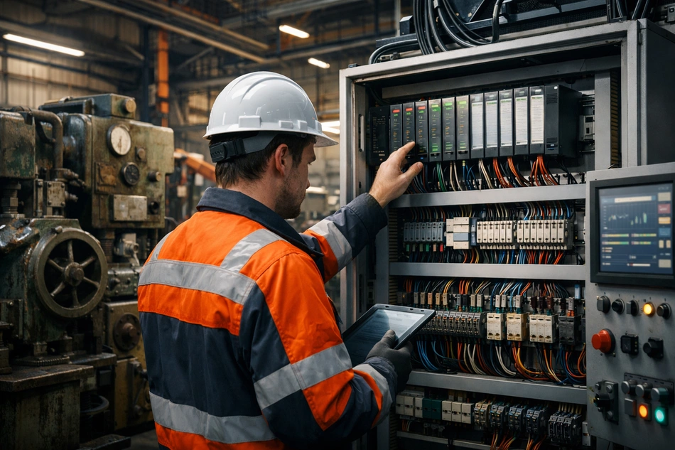 Teknisi mengecek lisrik